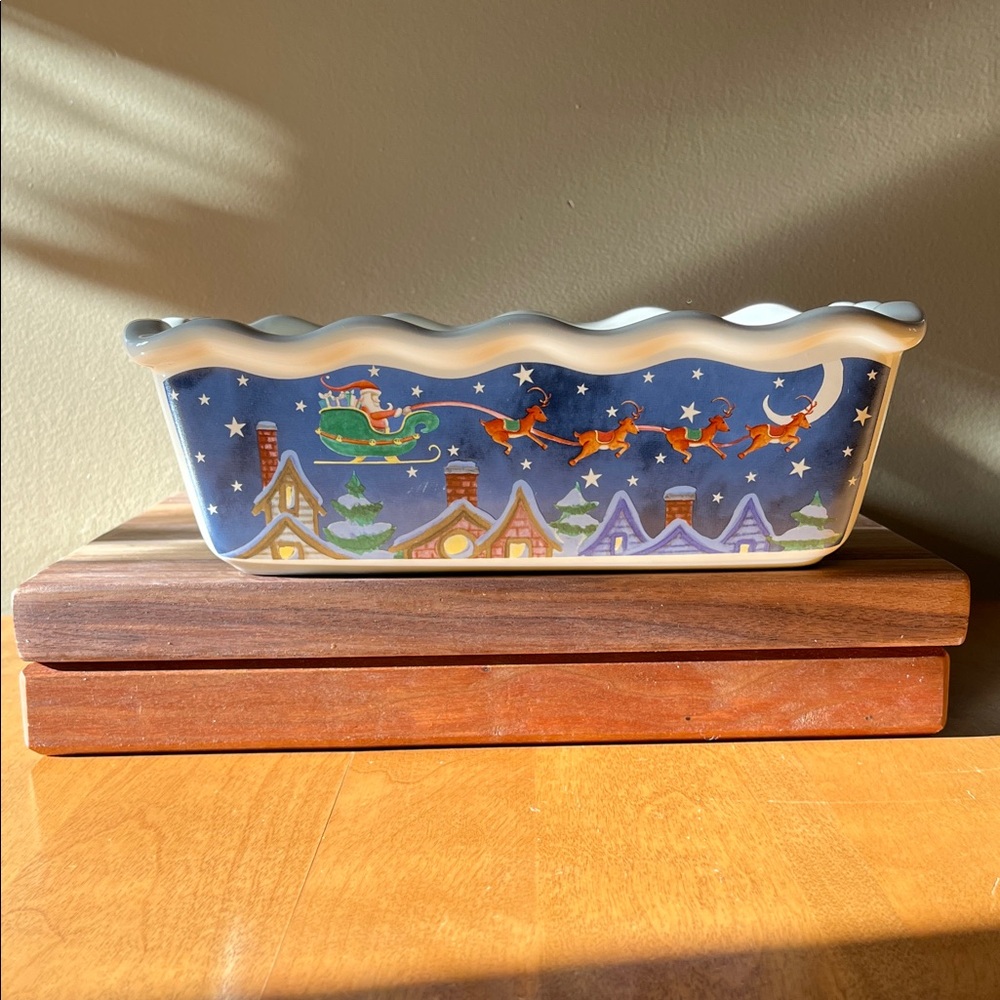 Vintage Festive Santa Sleigh Ceramic Loaf Pan By Nantucket